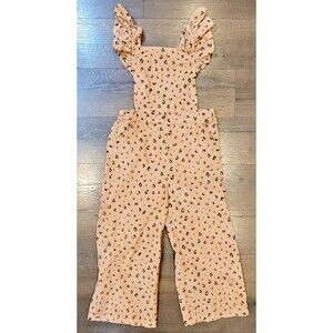 Tucker + Tate Girl Cheetah Print Overalls SZ 8 Corduroy Wide Leg Ruffle Sleeve
